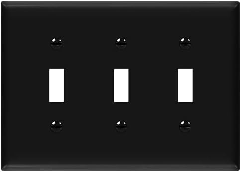 ENERLITES Triple Light Switch Wall Plate, Toggle Switch Plate, Gloss Finish, 3-Gang Mid-Size 4.88" x 6.77", Unbreakable Polycarbonate Thermoplastic, UL Listed, 8813M-BK, Black