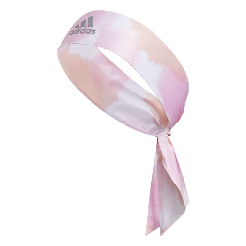 Image of adidas Alphaskin Tie Headband, Frost Pink-Vapour Pink Color Wash /Grey, One Size