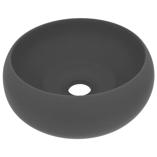 Lavabo redondo mate gris oscuro de 40 cm para renovar el inodoro de invitados con estilo 4