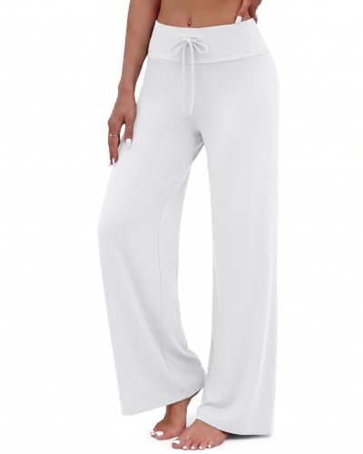 Image of ZOOSIXX Wide Leg Pants for Women, Flowy Palazzo Yoga Pants Lounge Comfy Casual Drawstring Maternity Trousers 22 inch / 30 inch
