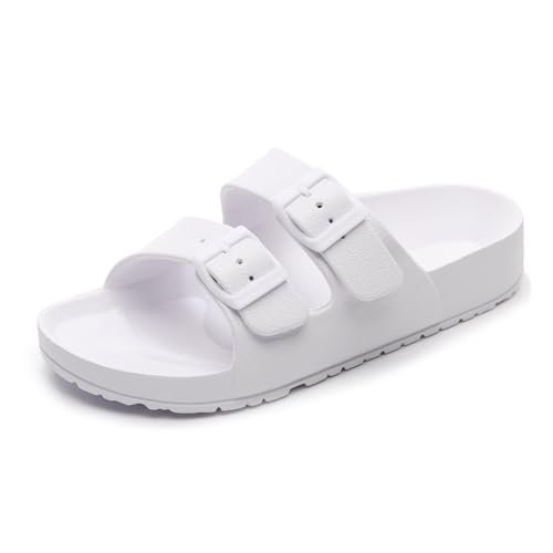 Sandals Slide for Women Double Buckle Adjustable Summer Slippers Flat Shoes2