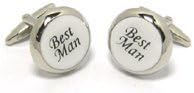 CL04 Best Man Stainless Steel Wedding Day Cufflinks White with Script in Gift Box
