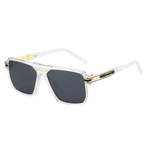 Lunettes de soleil homme luxueuses grand format gris transparent punk de luxe