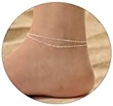 Tasiso Ankle Bracelets for Women Silver Layered Beaded Anklets Dainty Double Chain Anklet Bracelet Summer Beach Foot Chain Jewelry Gifts 8.3"