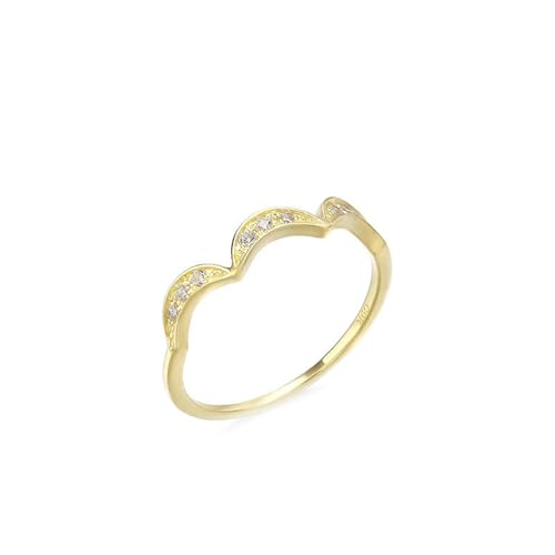 Gualiy Anillos de boda de oro amarillo de 14/18 quilates, anillo apilable de luna con diamantes para mujer, Oro amarillo de 14 quilates, Diamante