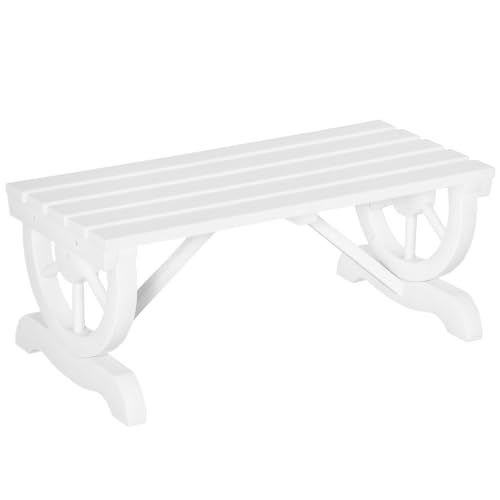 Image of Outsunny 2-Person Wooden Garden Bench Outdoor Wagon Wheel 550 LBS White