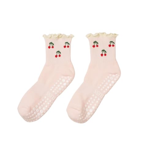 Image of Shapes Studio Half Calf Grip Socks, Cute Fruit Pilates Socks, Ruffle Socks, Non-Slip for Barre Yoga
