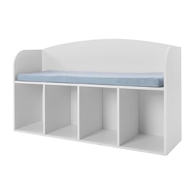 Ojseimchrl 4 Cube Storage Bookshelf, White Floor Standing Bookcase with Soft Cushion, 220Lbs Load Open Compartment Organizer for Living Room Bedroom Entryway, 40.16x11.42x23.03In