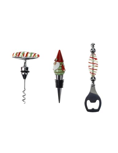 Brandani 81103 SET VINO CHRISTMAS 3 PEZZI VETRO/INOX/ZINC ALLOY - Elegante Set da Vino per le FestivitÃ