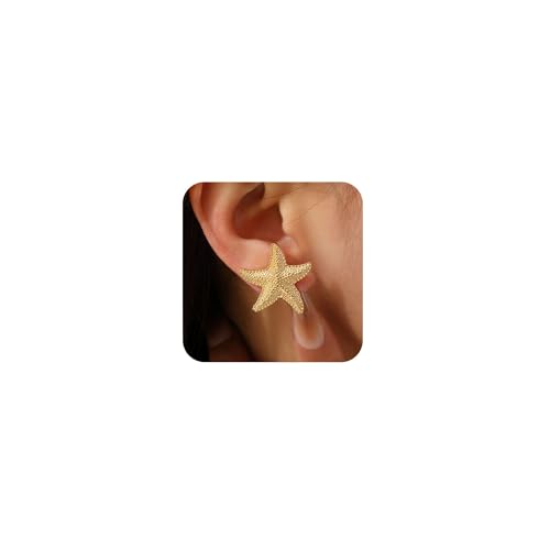 Starfish Shell Stud Earrings for Women Gold Silver Chunky Seashell Drop Dangle Earring Beach Summer Themed Jewelry