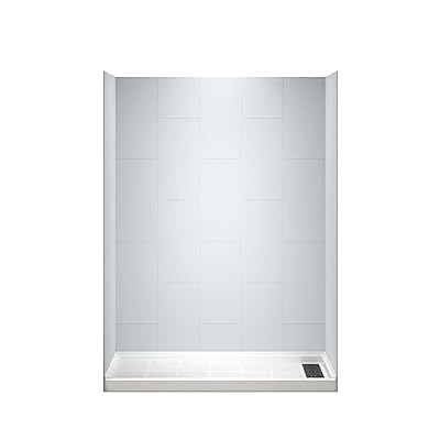 WOODBRIDGE 60 in. L x 36 in. W x 75 in. H Alcove Solid Surface Shower Combo Kits with Glue Up Shower Walls in Matte White and Single Threshold Shower Base in White with Right Drain and Black Cover