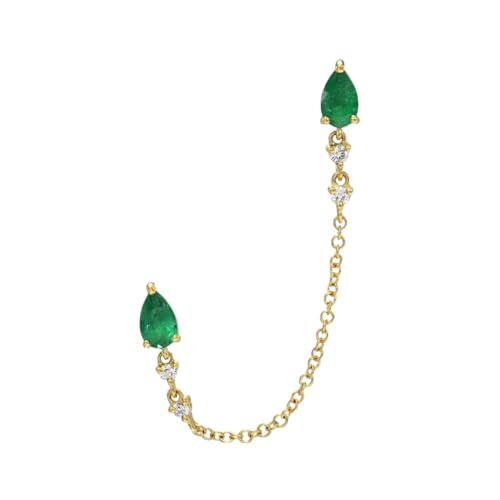 JQQJZLC Joyas Nuevas para Trendy 2025 Sterling Emerald Green Zircon Doble Waterdrop Chain Pendiendo para Mujeres Temperamento Party Jewellry 1 Piela Joyería Accesorios de Moda Joyería de Regalo