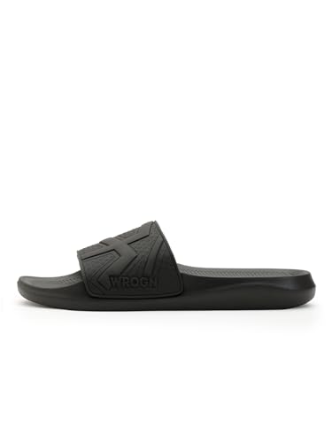 Image of Wrogn Men's Anti-slip Sliders | EVA Lightweight Sole | Slip-on Comfort Slides | UK 6-11 | Black | 7