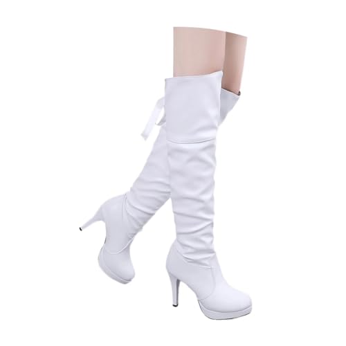 Dasongff - Botas altas para mujer con cordones y altas, botas altas altas clásicas, A1 blanco, 38 EU