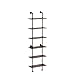 HOMBAZAAR Industrial Pipe Bookshelf,6 Tier Pipe Shelving,Wall Mounted Ladder Shelves with Metal Frame for Home Office,Living Room,Oak Brown