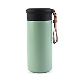MHwan Mug Isotherme, 300 ml, Tasse Isotherme Portable Cafe, Étanche, Garde les Boissons Chaudes ou Froides, Ouverture à 360°, Sans BPA (Vert Tendance)