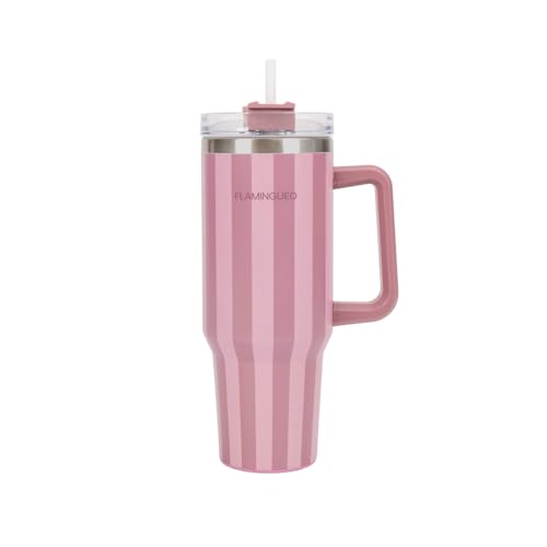 Flamingueo Gourde avec Paille 1,18L - Mug Isotherme - Boissons Froides 24h et Chaudes 10h - Acier Inoxydable - Thermos - Rose