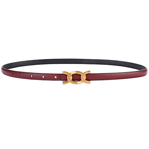 Womens Thin Belts Skinny Leather Dress Belt, Gold Double C Buckle for Jeans Pants2