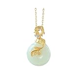 NTIYOU Collar con colgante de Koi de Jade hetiano Natural for mujer, amuleto redondo de la paz, joyería de lujo ligera Retro, 45CM