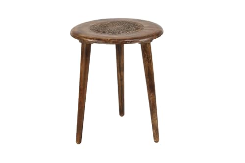 Image of WOOYNEX Wooden Table with Three Legs A Modern Round Coffee Table and Side Table for Small Spaces with Pillar, Wood Books, Magazines, and Plant Stand for Living Room Entryway Table. (Brunt)