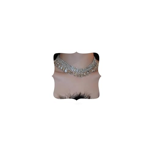 Jumwrit Sparkle Rhinestone Layered Choker Necklace Dainty Square Tassel Drop Pendant Necklace Statement Chunky Chain Tennis Necklace Trendy Prom Party Accessories for Women (Silver) by Jumwrit - Used condition - US$8.04