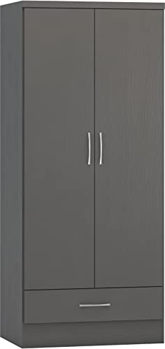 Seconique Nevada 2 Door 1 Drawer Wardrobe in 3D Effect Grey