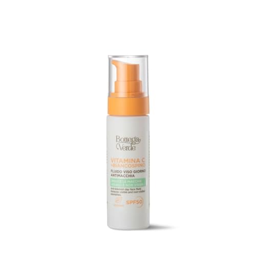 Bottega Verde - Vitamina C + Biancospino, Fluido Viso Giorno Antimacchia SPF50, 30 ml, con Vitamina C Microincapsulata, Biancospino Iperfermentato e Cybright, Antimacchia