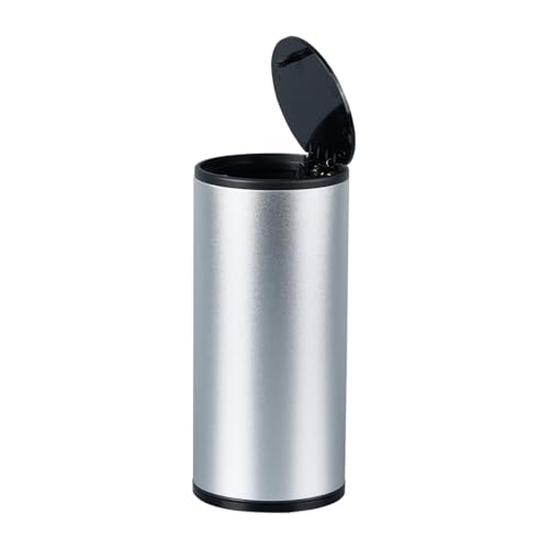 Image of HZEL Car Trash Can with Lid, Multipurpose Leakproof Vehicle Garbage Can for Seat Cup Holder, Small Auto Interior Rubbish Bin for Office Desk Home, Universal for SUVs, RVs, Trucks (Silver)
