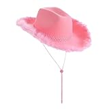 Baoblaze Sombrero de vaquera para mujer, sombrero de vaquero occidental, elegante con plumas rosas, sombrero de Jazz para caballero
