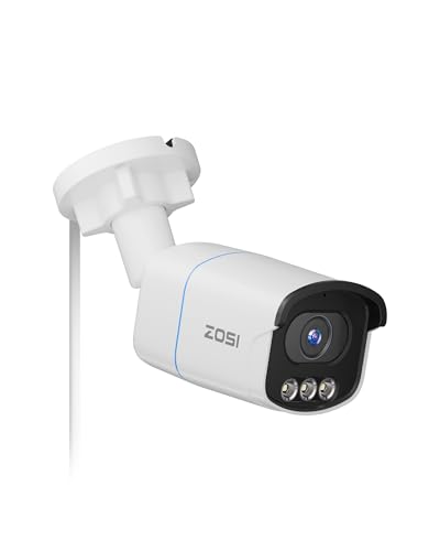 Image of ZOSI C186 5MP Security PoE Camera, Wired Audio Bullet IP Camera | Color Night Vision, Two-Way Talk, Light & Siren Alarms, Person /Vehicle Detection, Plug and Play, Only Works with ZOSI PoE NVR
