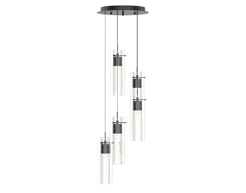 Tawson Alice 5-Light Chandelier Pendant Ceiling Light, Integrated Led and Bubble Glass, for Kitchen Island, Hallway, Entryway, Passway, Dining Room, Bedroom, Balcony Living Room (Black)
