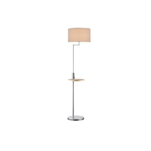 Trio Leuchten Lampadaire Claas 400400107 - Métal nickel mat - Abat-jour en tissu gris - Étagère en bois - 1 ampoule E27 non incluse