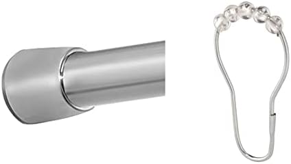 iDesign 78670 Shower Curtain Rail, Medium Length Stainless Steel Tension Rod with no Drilling, Modern Telescopic Shower Curtain Pole for Bathroom and Shower, Matte Silver,127 - 221 cm