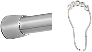iDesign 78670 Shower Curtain Rail, Medium Length Stainless Steel Tension Rod with no Drilling, Modern Telescopic Shower Curtain Pole for Bathroom and Shower, Matte Silver,127 - 221 cm