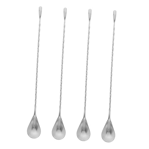 FIXOSHEE 4pezzi Cucchiaio da Cocktail Spirale in Acciaio Inossidabile Utensile per Mescolare Bevande per Cocktail caffè e Design Elegante per Bar e Feste