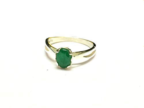 Juhi Jewels Emerald Ring Silver Emerald Ring for Women 925 Sterling Silver Emerald 5x7 mm Oval (1.1 Carats) Emerald Promise Band (6.5)