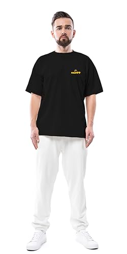 Image of Men's Oversized Lord Boy Printed Cotton Rich Round Neck Half Sleeves | Trendy Streetwear Casual Wear | Stylish Loose Fit Graphic T-Shirt, Black