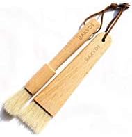 BAKVOS Pastry Brushes With Natural Wood and Bristles,Baking Brushes,Cooking Brushes,Food Brushes,Round and Flat,2 Pack