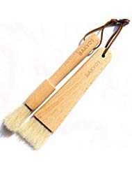 Bakvos Pastry Brushes With Natural Wood And Bristles,Baking Brushes,Cooking Brushes,Food Brushes,Round And Flat,2 Pack #TOP2