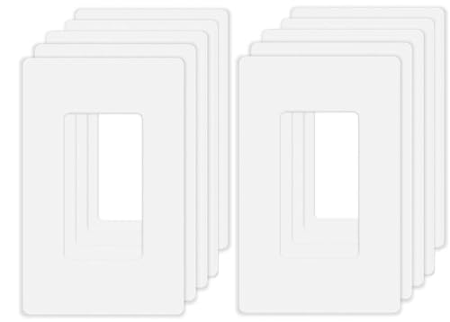 ZEFTV Screwless Decorator Wall Plates 1-Gang Switch Outlet Electrical Cover Plate Unbreakable Thermoplastic Faceplate for Decorative Receptacle Outlet Switch, White (10 Pack)