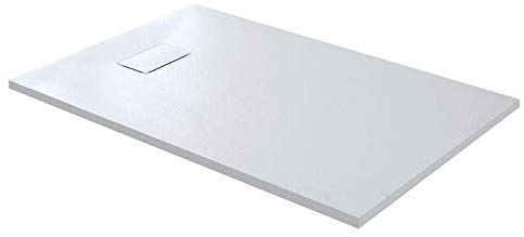 Piatto Doccia Spessore 2.6 Cm In Resina Effetto Pietra Stone Ardesia Antiscivolo Filopavimento Riducibile Indistruttibile Arredo Bagno Con Griglia Di Copertura 70 x 120 x 2.6 Cm Bianco
