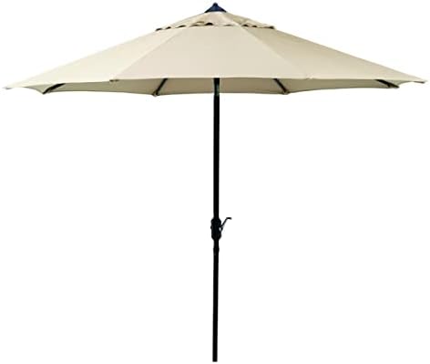 Bayside21 9Ft Market Umbrella Patio Outdoor Table Umbrella with Crank, Auto Tilt and Non-Fading Sunbrella Fabric Vented Umbrella Top, Sun Protection UPF 50+ (Beige)