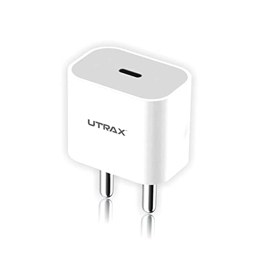 Image of Utrax 22W Type C PD Fast Charger Adapter | USB-C Power Delivery | Compatible with iPhone 12 /13 /14 /15, iPad, MacBook & All Apple USB-C PD Devices | Without Cable (White)