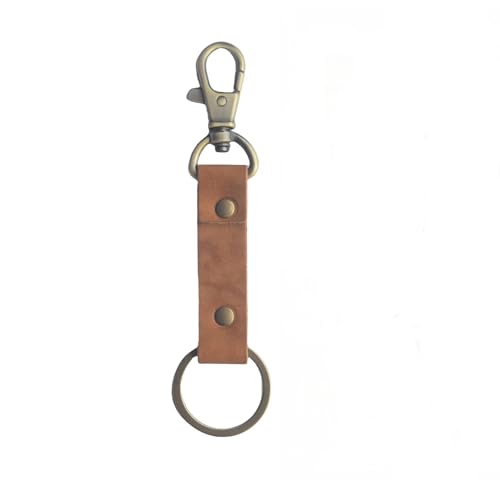 Image of JJNUSA Genuine Leather Keychain Walnut Leather Key Holder Mens Belt Key Chain Ring Fob
