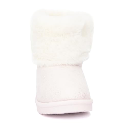 Olivia Miller Kid's Girl Fashion Shoes, Sparkling Stardust Shimmer Faux Suede w Fur Rubber Sole Slip On Round Toe Winter Snow Casual Classic Pull On Slipper Bootie Ankle Boots4