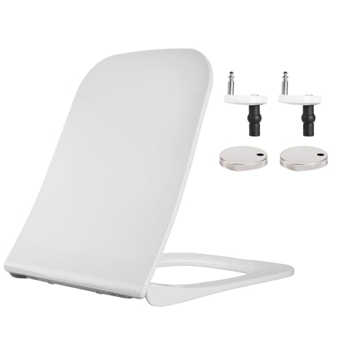 Hanra Square Toilet Seat, Soft Close and Quick Removal Feature for Easy Cleaning, Standard Toilet Seat White with Adjustable Top Fix Installation Hinges, 440L x 360W