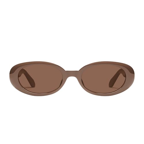 QUAY - Women's Sunglasses, Narrow Round Lenses with UV Protection (Felt Cute, Doe/Brown)