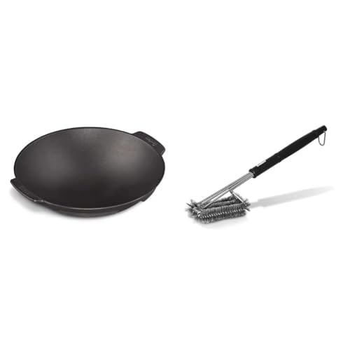 Enders Switch Grid Wok schwarz, aus massiv, emailliertem Gusseisen & PREMIUM GRILLBÜRSTE MIT EDELSTAHLBORSTEN 8814 Kunststoffgriff
