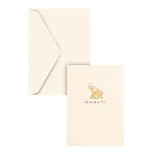 Graphique Elephant La Petite Presse Boxed Notecards - 10 Embossed And Embellished Gold Foil "Thanks A Ton" Elephant Notes With Matching Envelopes, 3.25" X 4.75 #TOP5
