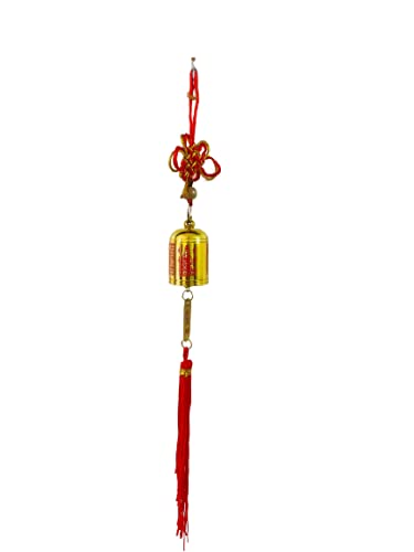 Revashree Craft WorldArtifii Vastu Fengshui Shiv Design Red Node with Gold Bell Wall Hanging Bell for Luck, Car Decoration Rear View Mirror Hanging Accessories (Red 30CM)